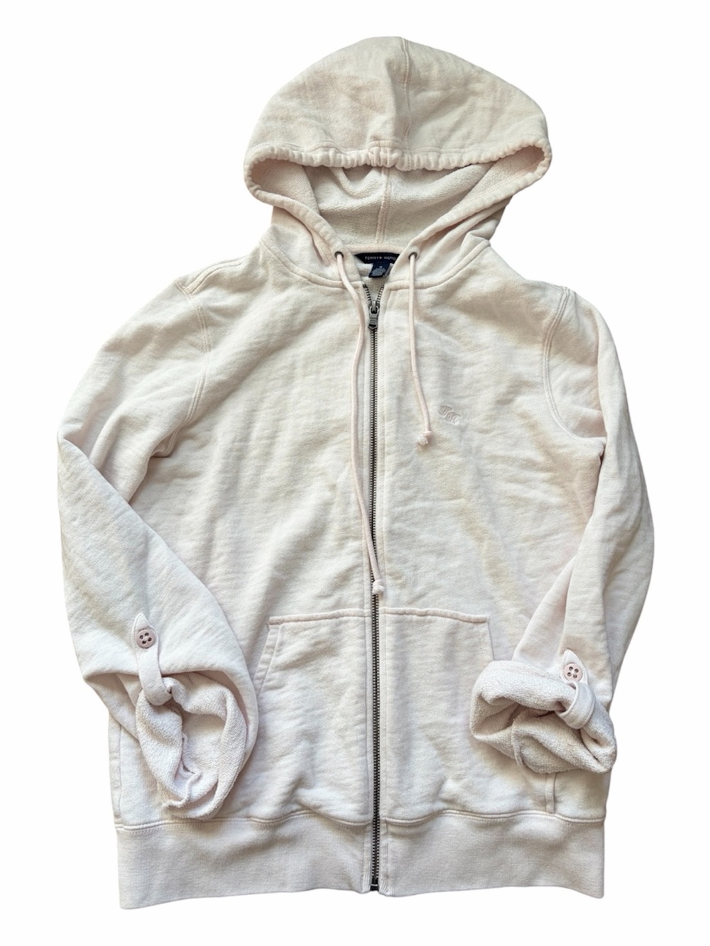 Tommy Hilfiger Light Blush Pink Full Zip Hoodie Embroidered Logo Casual Sweater